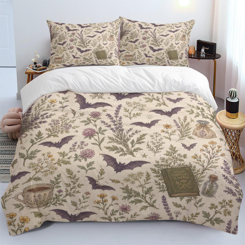 Herbal Queen - Bat and Herbal Plant Print Quilt